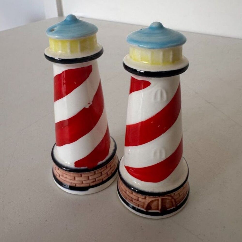 Vintage Ceramic Lighthouse Salt n Pepper Shakers by Nanco Taiwan